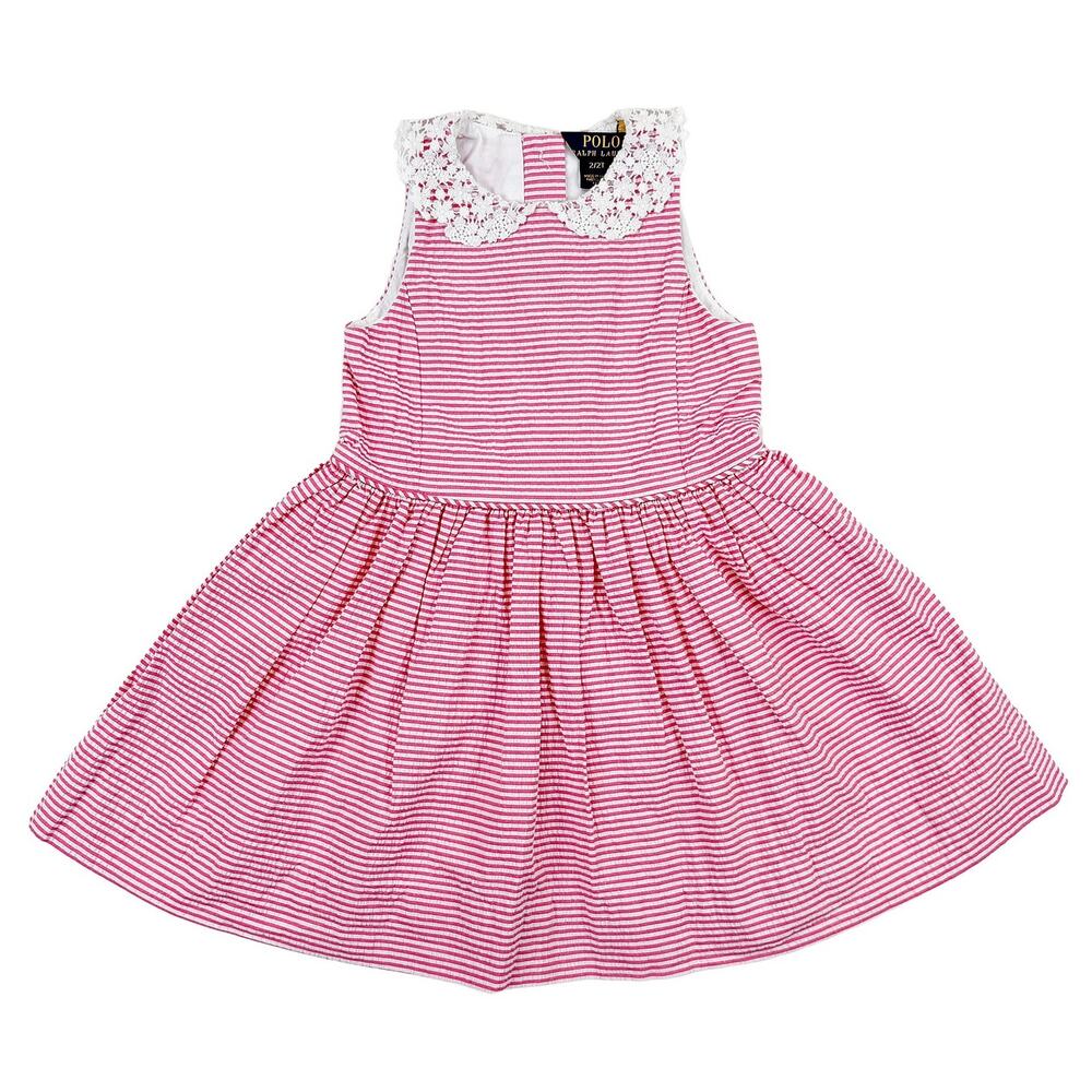 Polo Ralph Lauren Seersucker Dress Toddler Girls 2T Pink Peter Pan Lace Collar